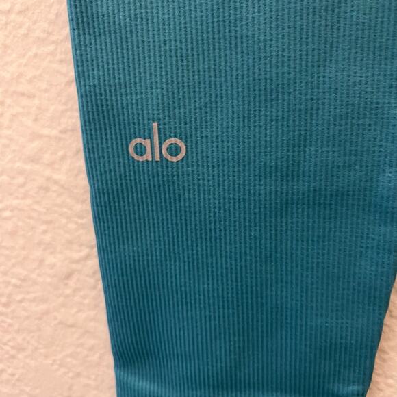 Alo Yoga Seamless Ribbed Airlift High Waist 7/8 Leggings Teal Blue Size S - Picture 7 of 7